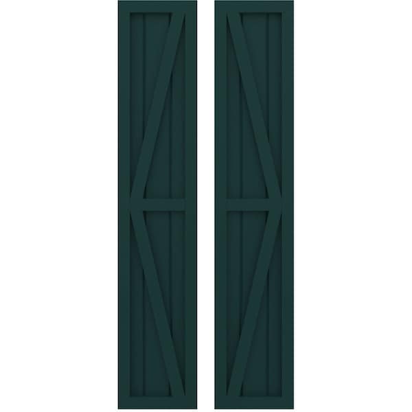 Ekena Millwork Americraft 3-Board Wood 2 Equal Panel Frmd Board-n-Batten Shutters w/Dbl Z-Bar, ARW102BF311X45FGH, PR ARW102BF311X45FGH - main